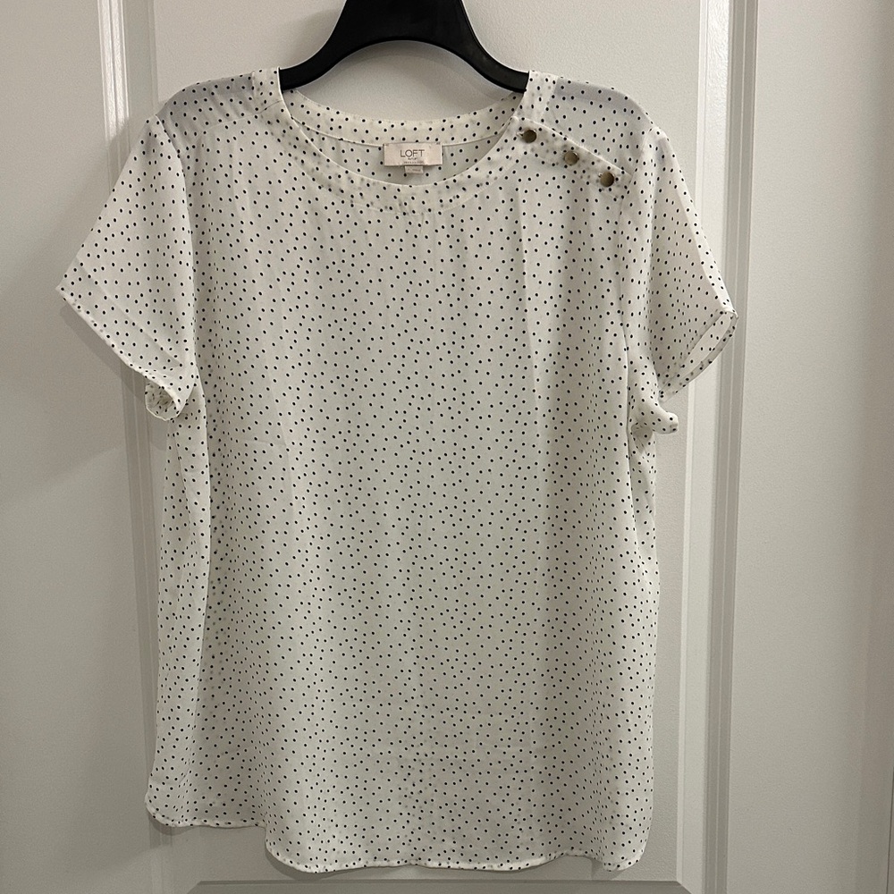 LOFT White and Black Polka Dot Blouse